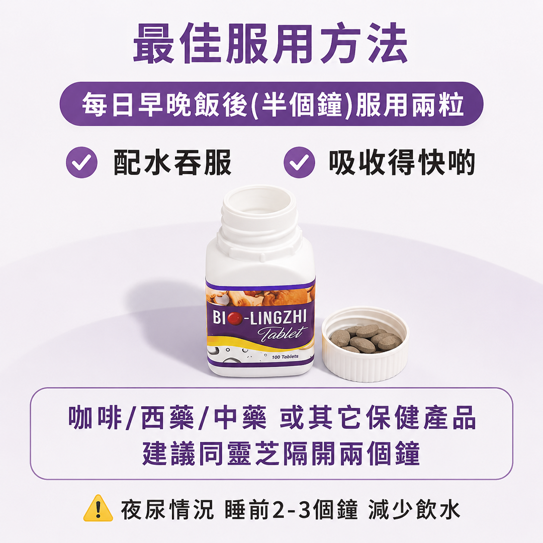 Bio 靈芝王 正確服用方法示意圖